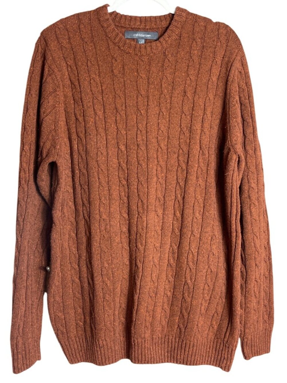 Men's LT Rust Sweater Tweed Cable Knit Cotton Crew Preppy Fall Layering